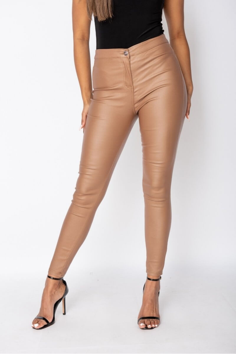 Camel Coated High Waist Jeggings – Fashion By Maya