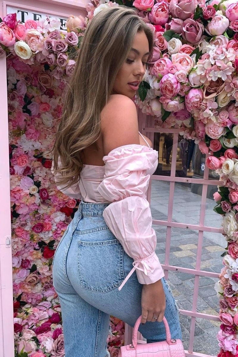 Pink Bardot Bustier Long Sleeve Corset Top Fashion By Maya
