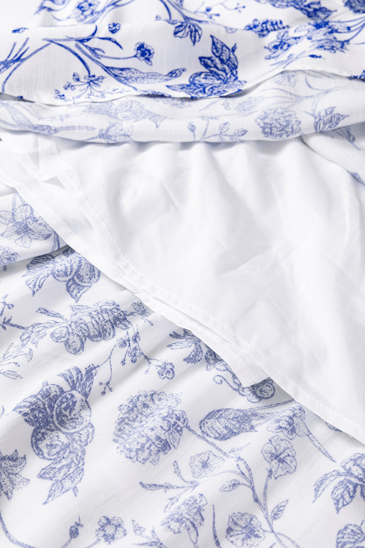 Blue Ruffled Short Sleeve Tiered Floral Midi Dress