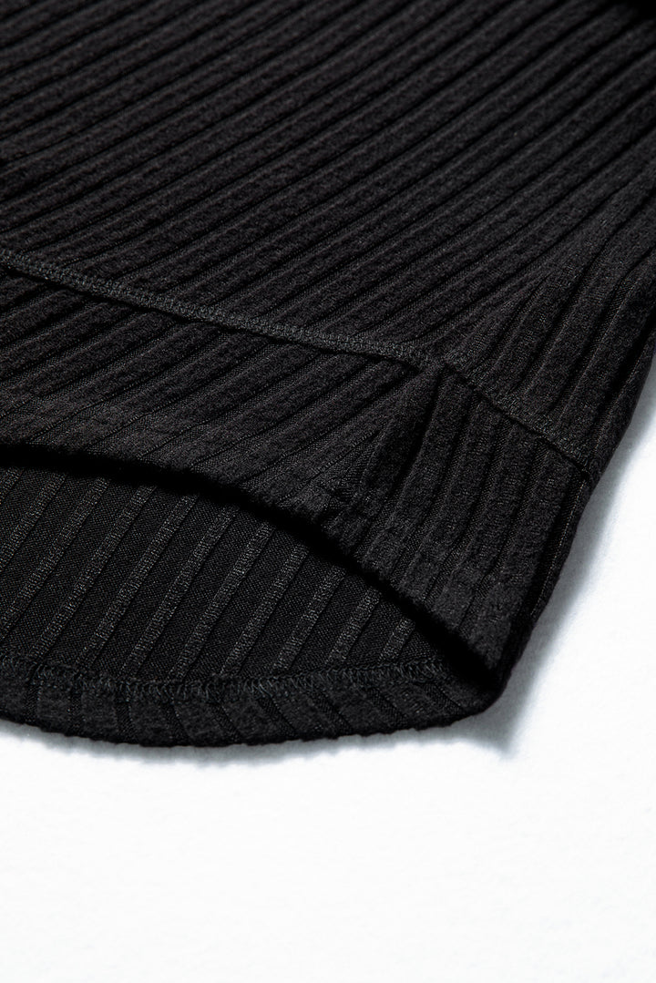 Jet Stream Ribbed Texture Round Neck Long Sleeve Rounded Hem Knit Top