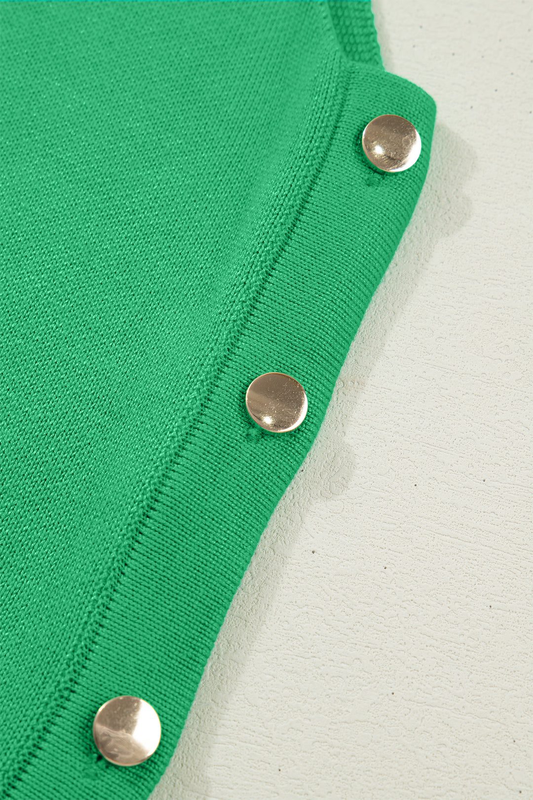 Bright Green Side Button Round Neck Knit Sleeveless Sweater