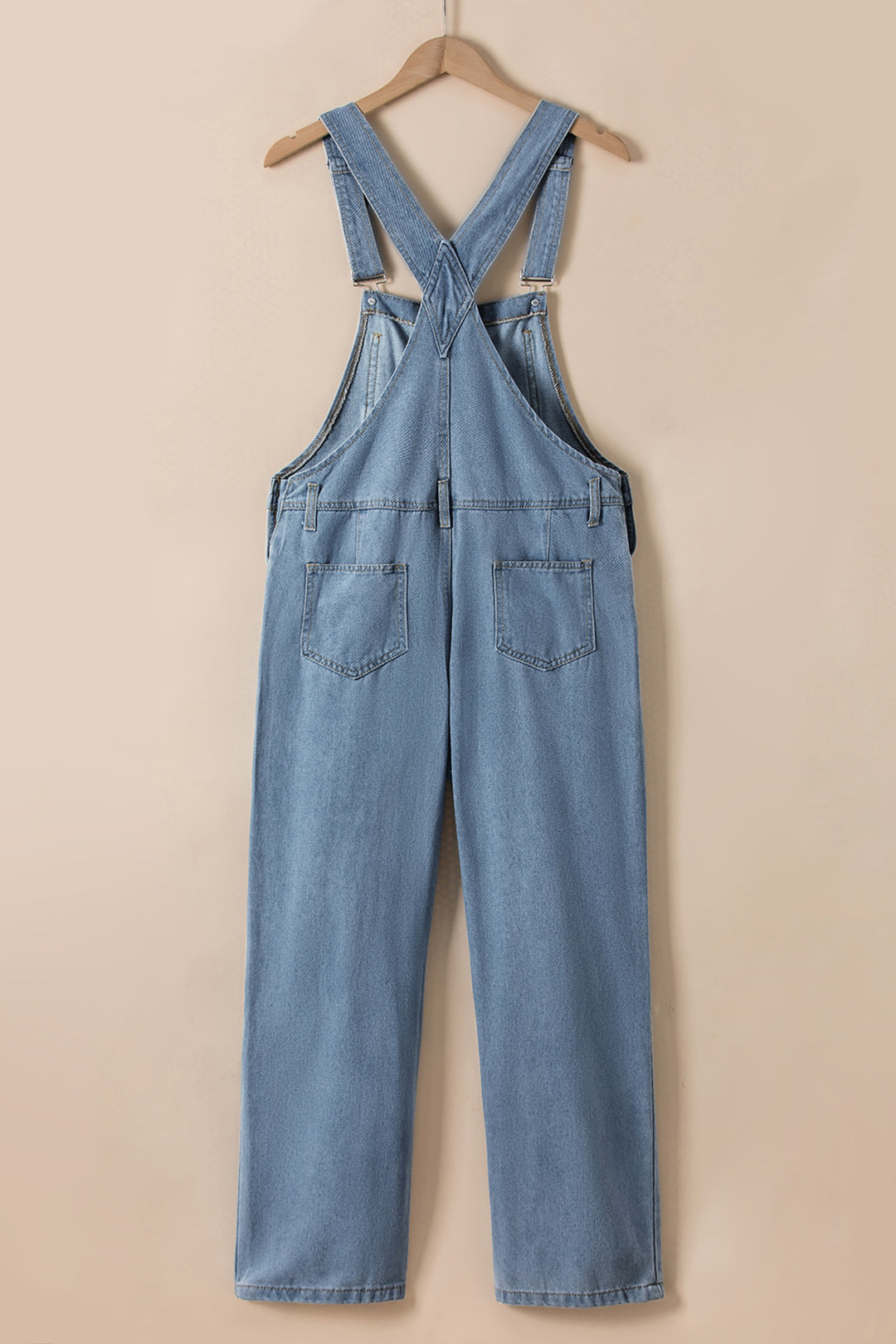 Light Blue Retro Bib Pocket Buckle Straps Casual Denim Jumpsuit