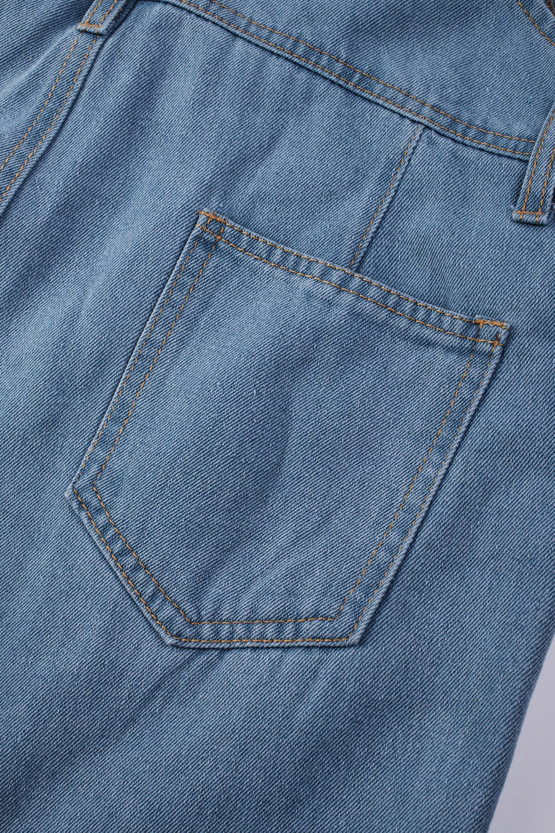 Light Blue Retro Bib Pocket Buckle Straps Casual Denim Jumpsuit