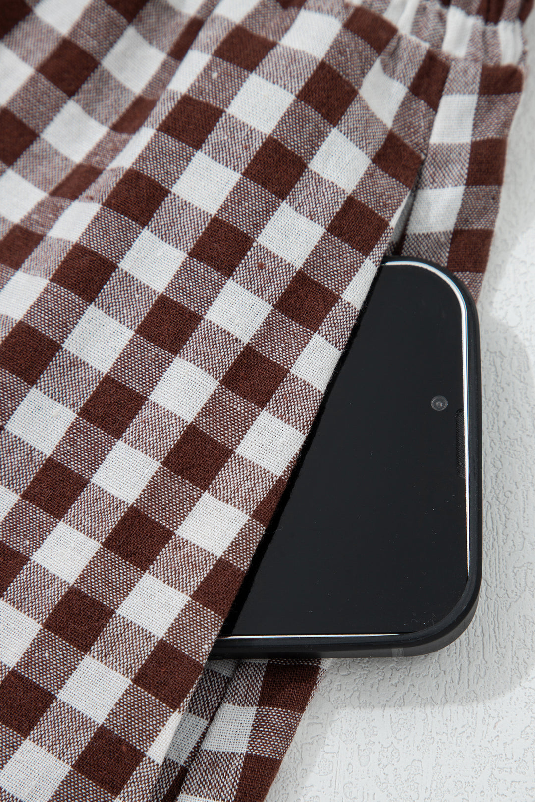 Coffee Plaid Print Full Zipper Cinched Waist Fit Flare Sleeveless Maxi Dress