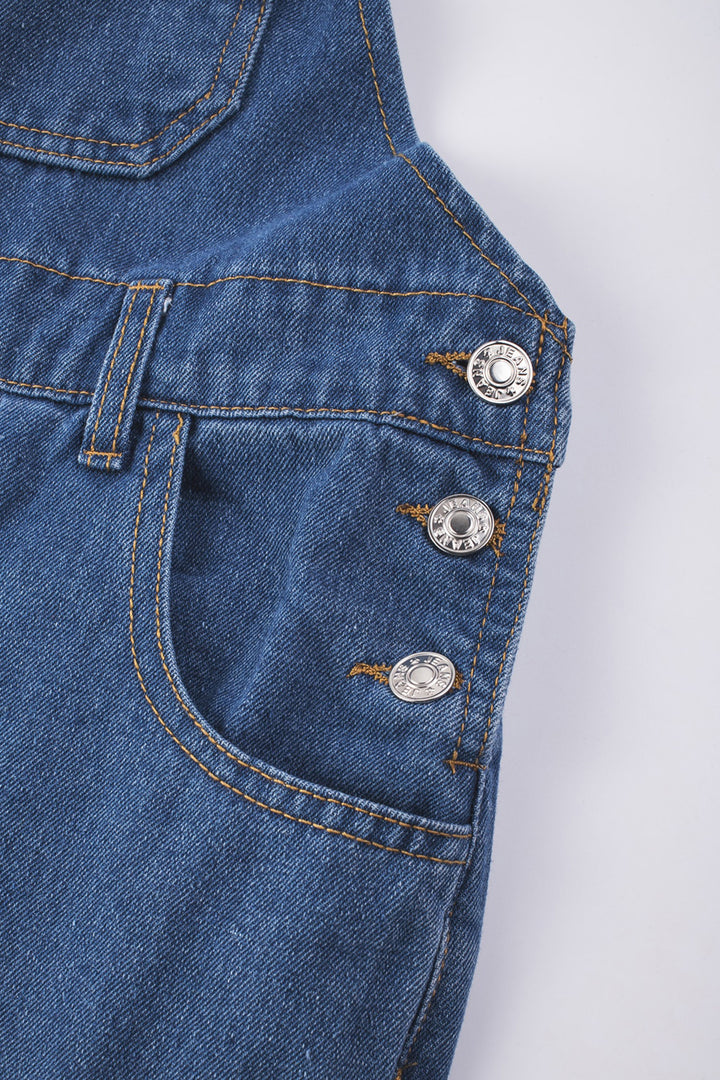 Light Blue Retro Bib Pocket Buckle Straps Casual Denim Jumpsuit