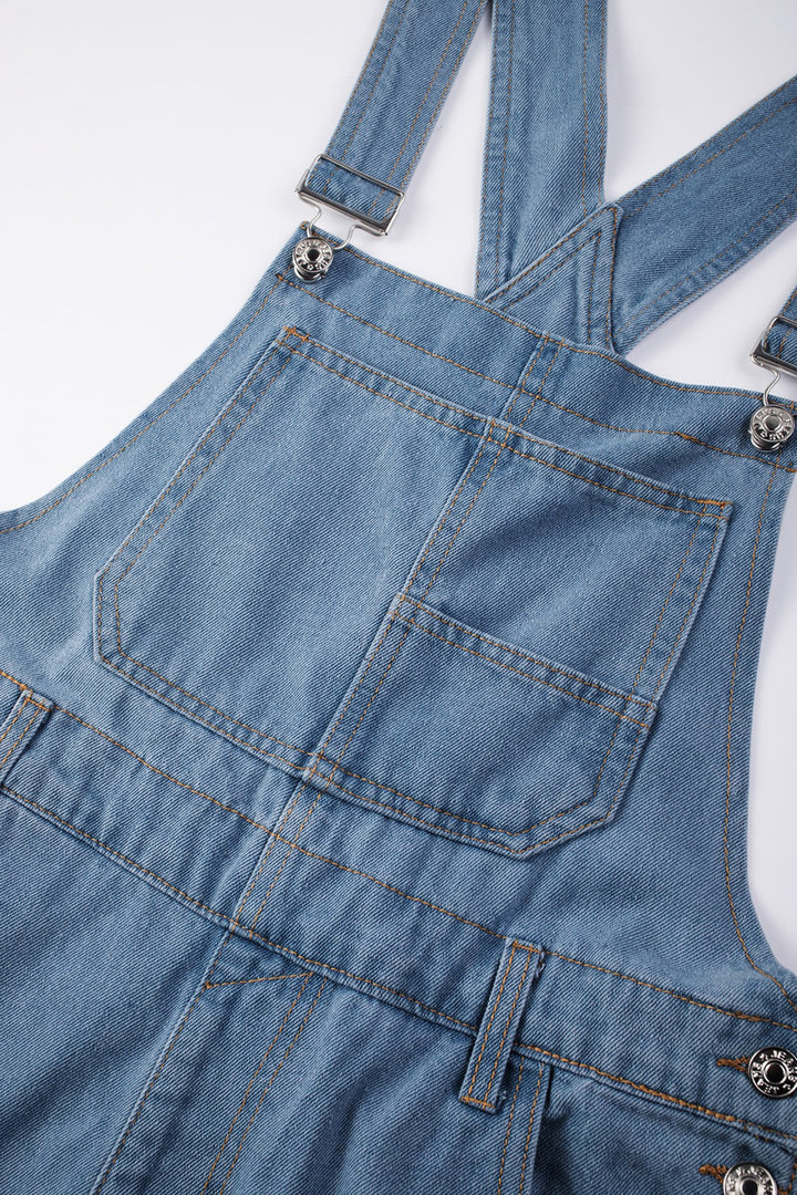 Light Blue Retro Bib Pocket Buckle Straps Casual Denim Jumpsuit
