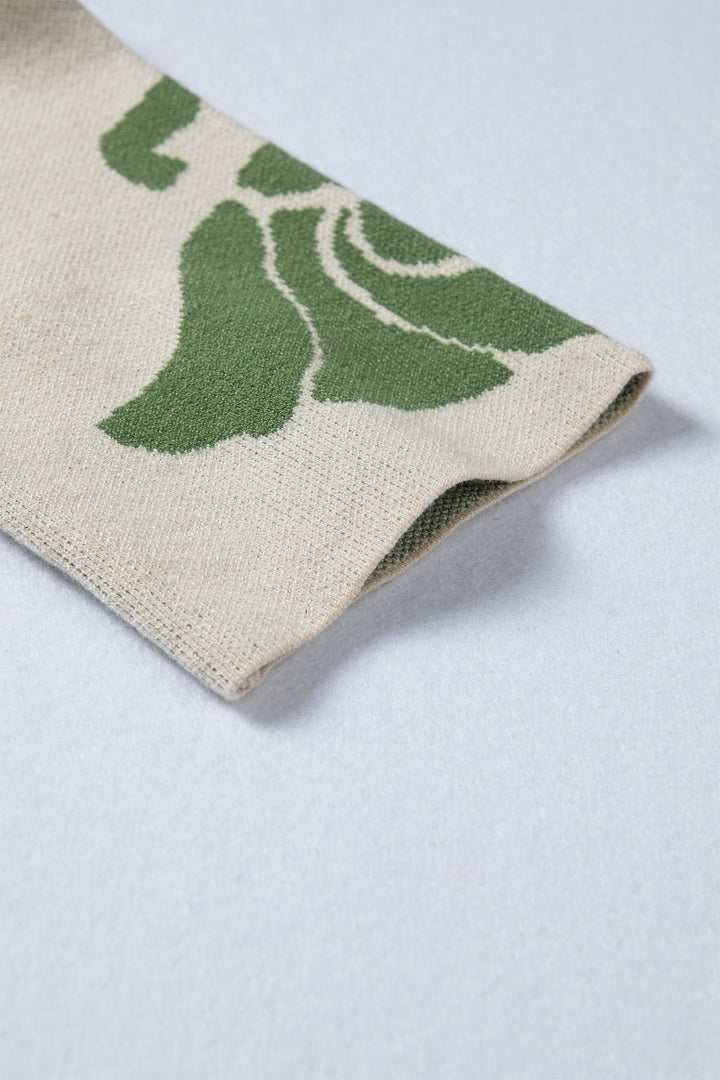 Green / Beige Bold Flower Pattern Wide Sleeve Baggy Sweater