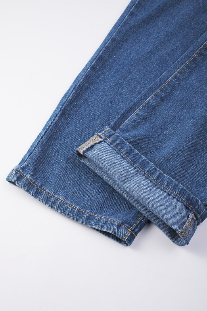 Light Blue Retro Bib Pocket Buckle Straps Casual Denim Jumpsuit