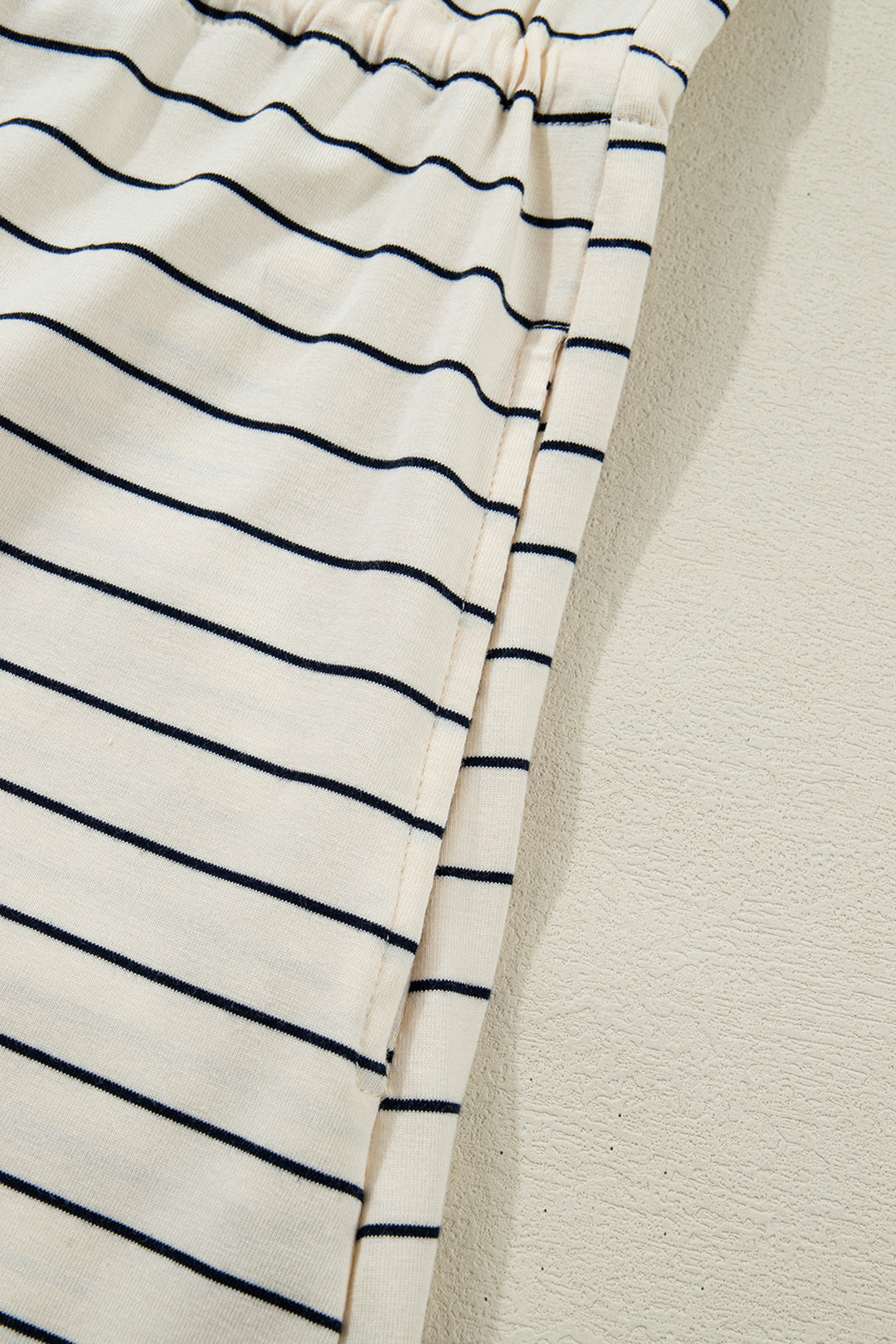 Beige Stripe Drawstring Tunic Tank Mini Dress with Pockets