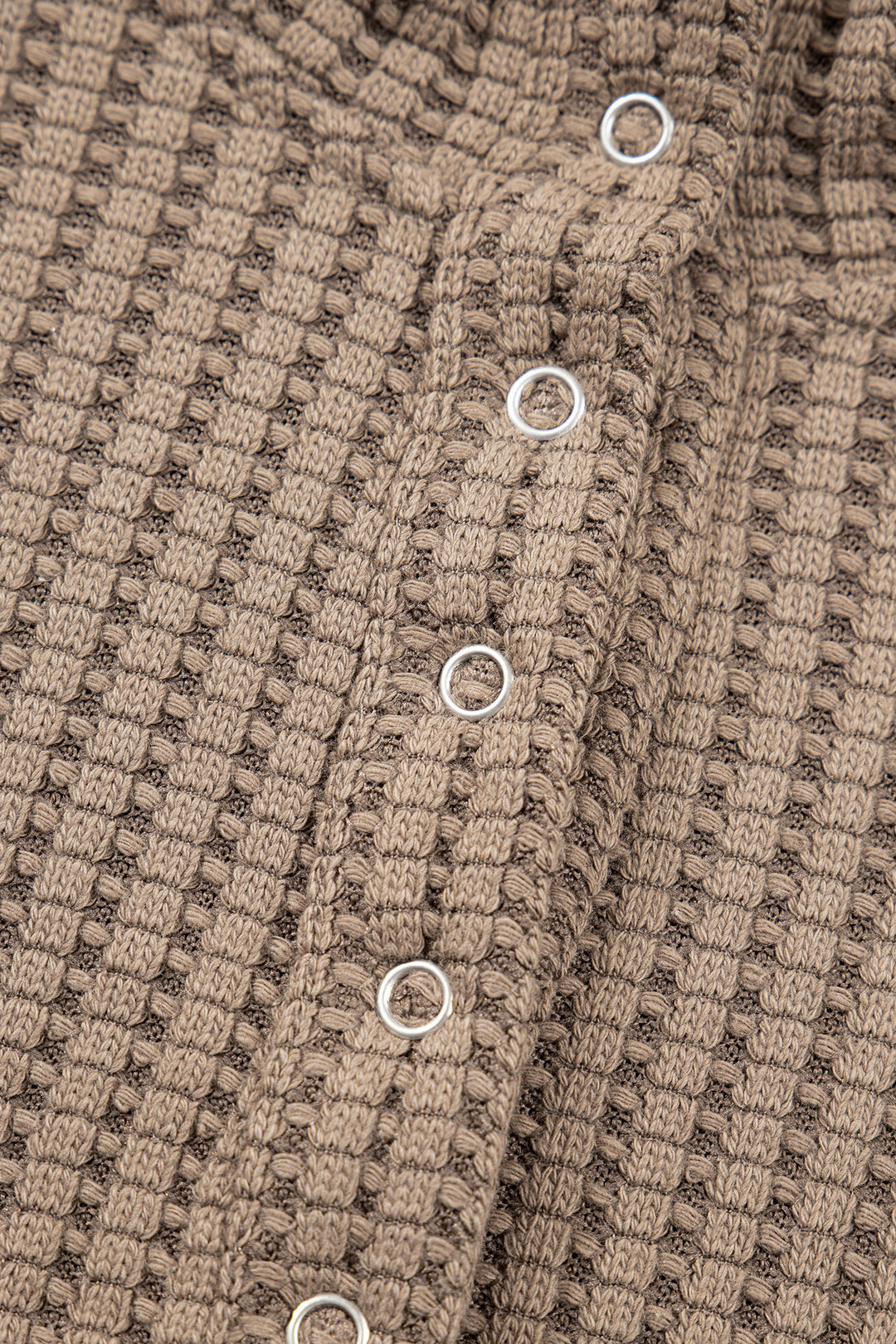 Casual Solid Color Textured Snap Button Collared Baggy Top