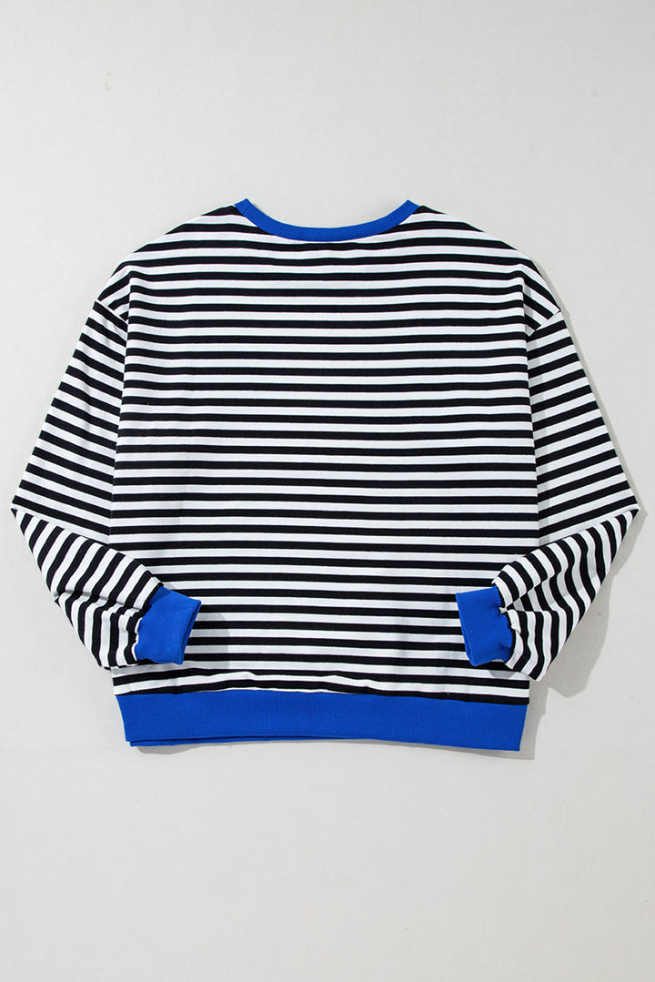 Black Stripe Oversized Contrast Trim Pullover Sweatshirt