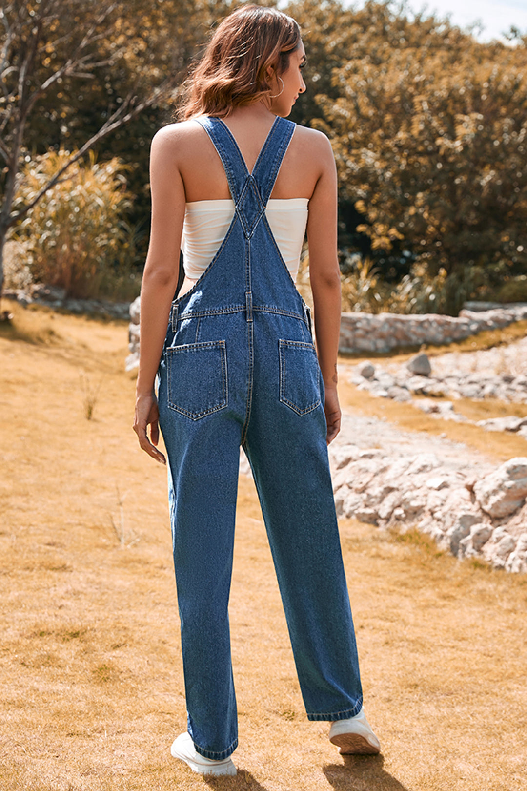 Light Blue Retro Bib Pocket Buckle Straps Casual Denim Jumpsuit