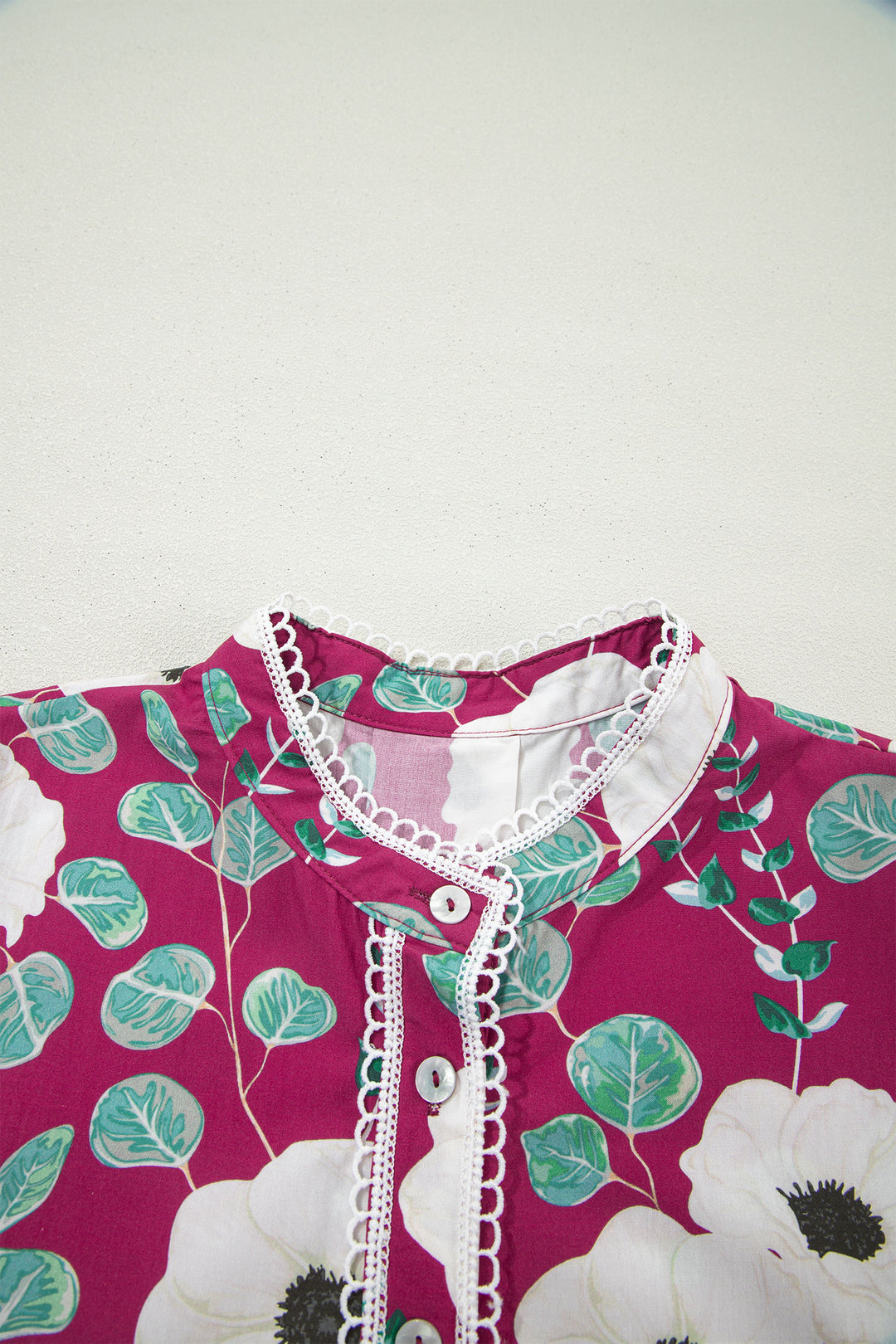 Red Floral Print Trimmed Short Puff Sleeve Mini Dress with Belt