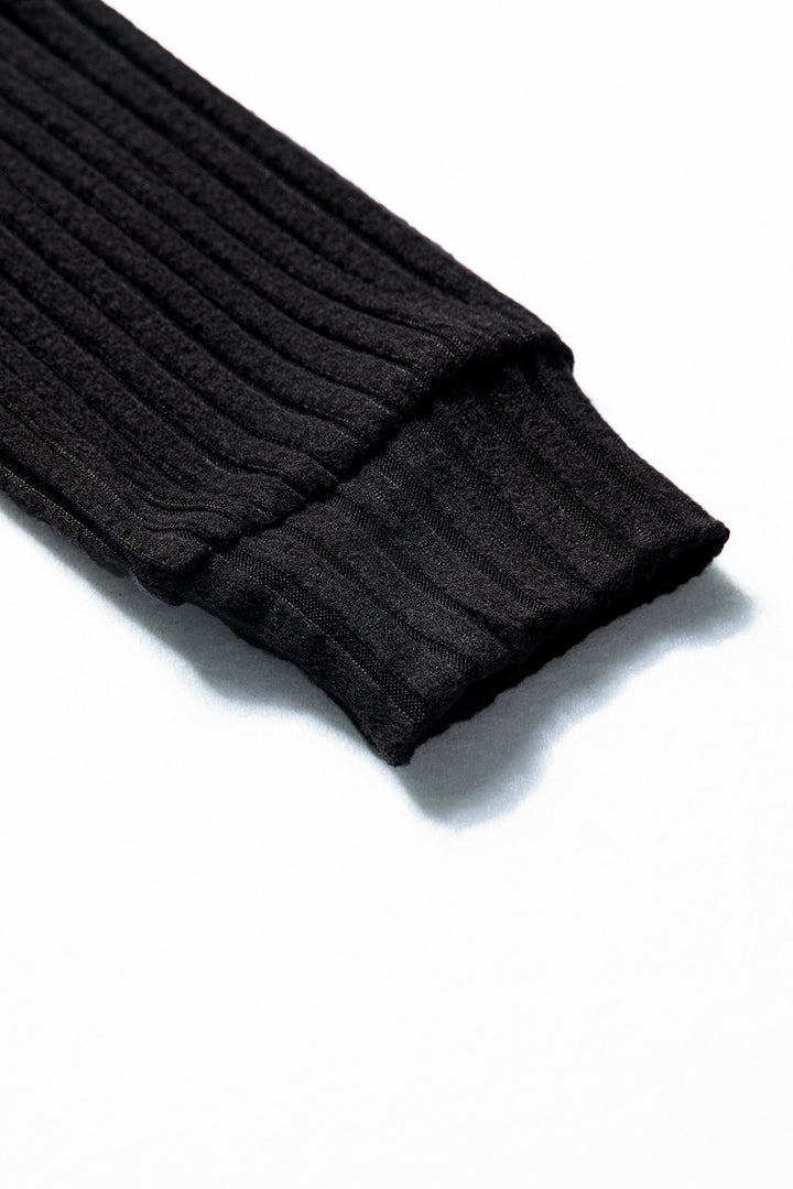 Jet Stream Ribbed Texture Round Neck Long Sleeve Rounded Hem Knit Top