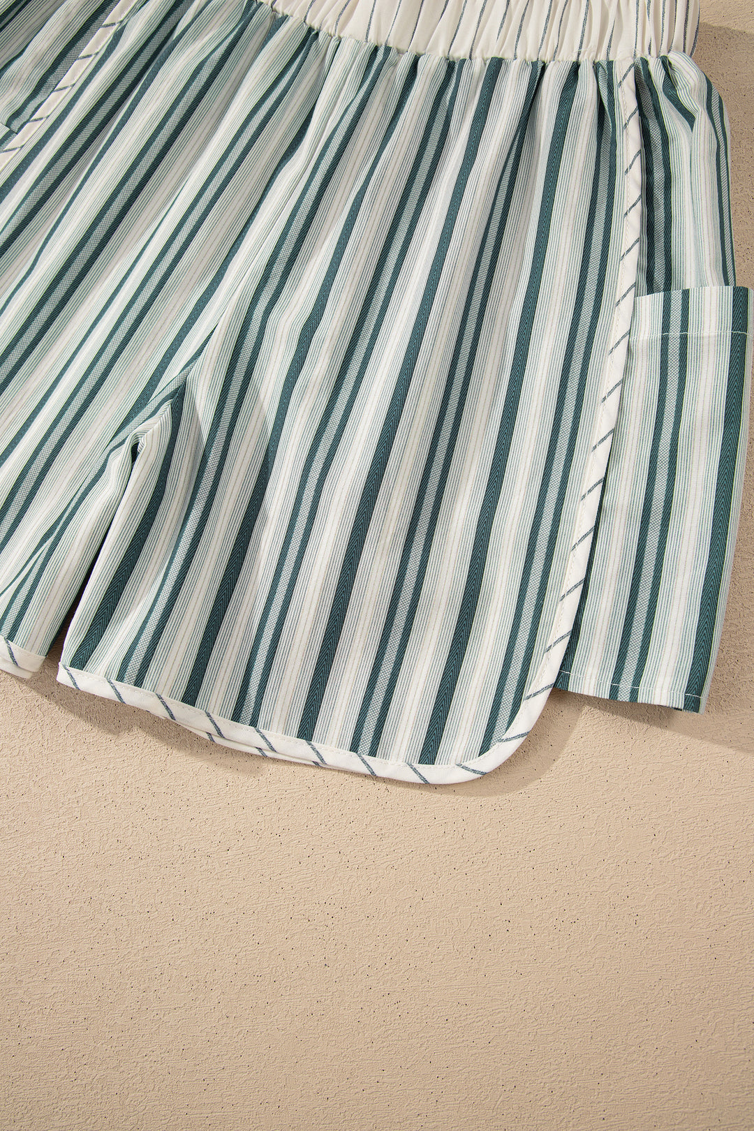 Grey Stripe Elastic Waist Cargo Pocket Casual Shorts