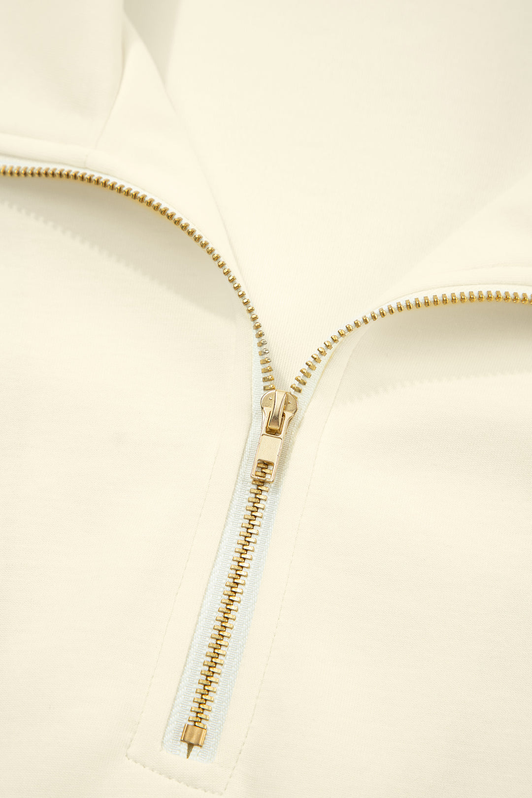 Beige Zipped up Collared Ruffled Short Sleeve Blouse