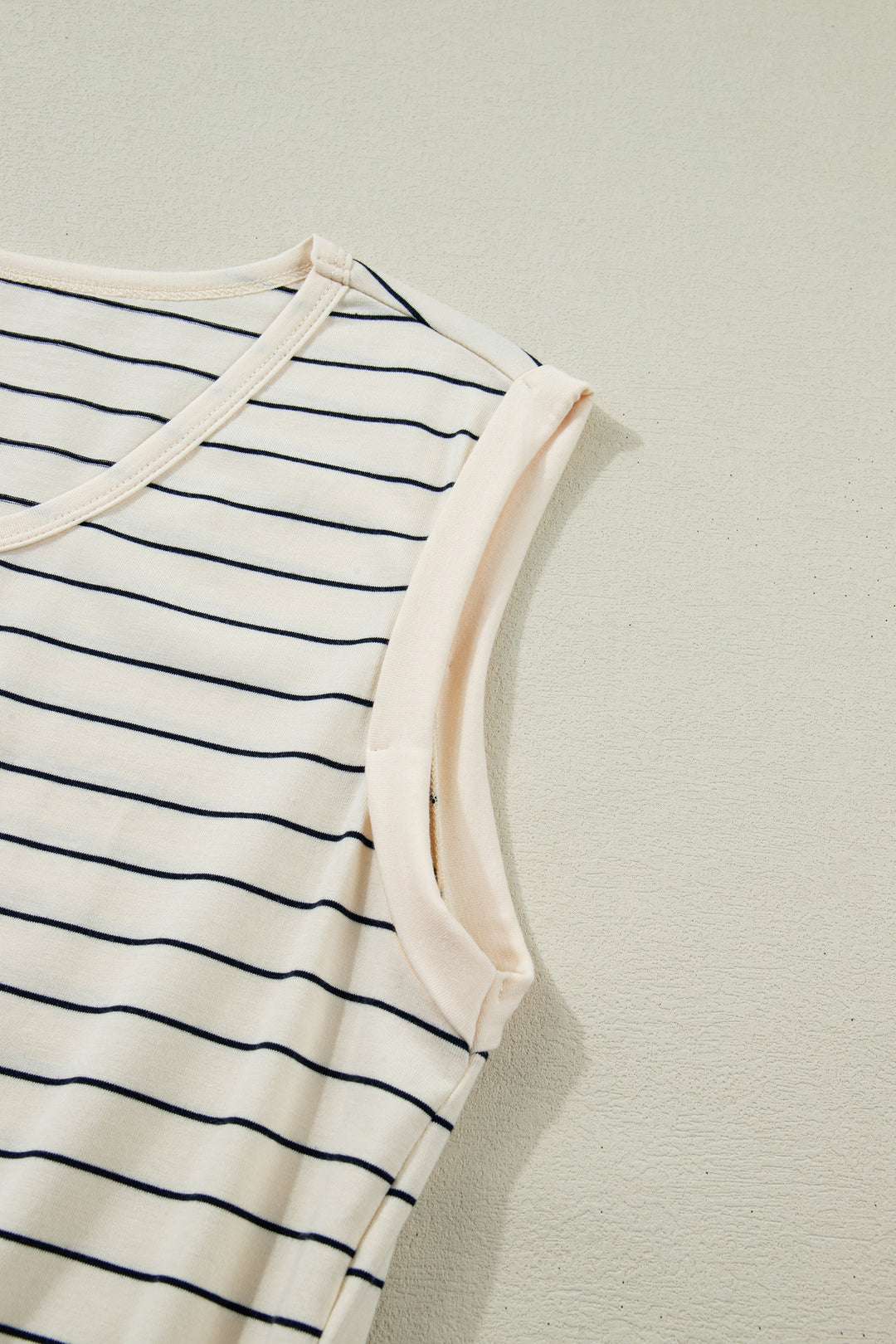 Beige Stripe Drawstring Tunic Tank Mini Dress with Pockets