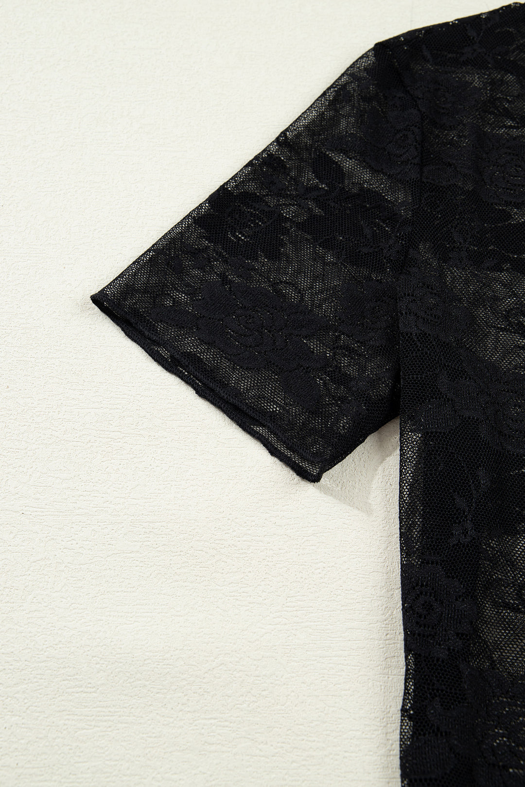 Black Floral Lace Mesh Short Sleeve Sheer Top