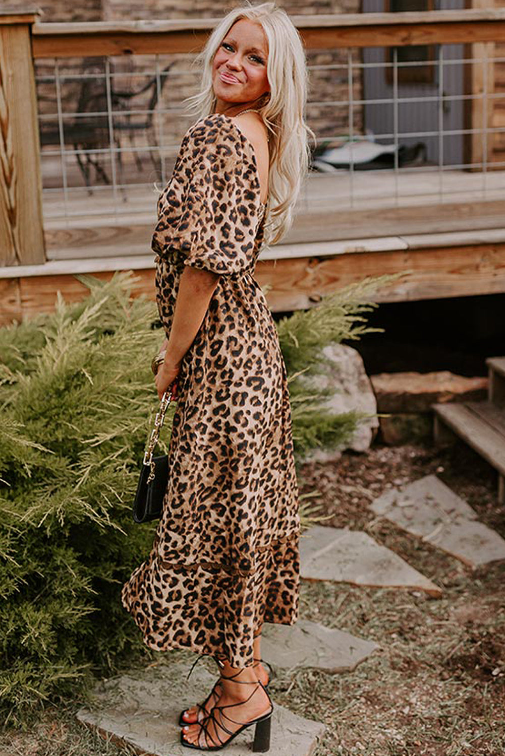Brown Leopard Print Bubble Sleeve Square Neck Maxi Dress – Fashion By Maya