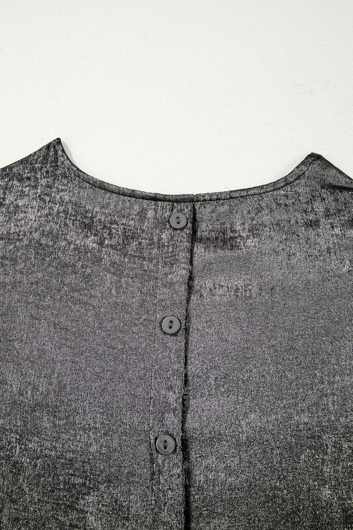 Silvery Metallic Round Neck Ruffle Trim Sleeveless Top