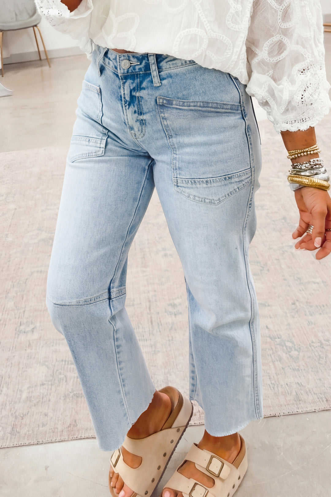 Beau Blue Frayed Cropped Straight Jeans