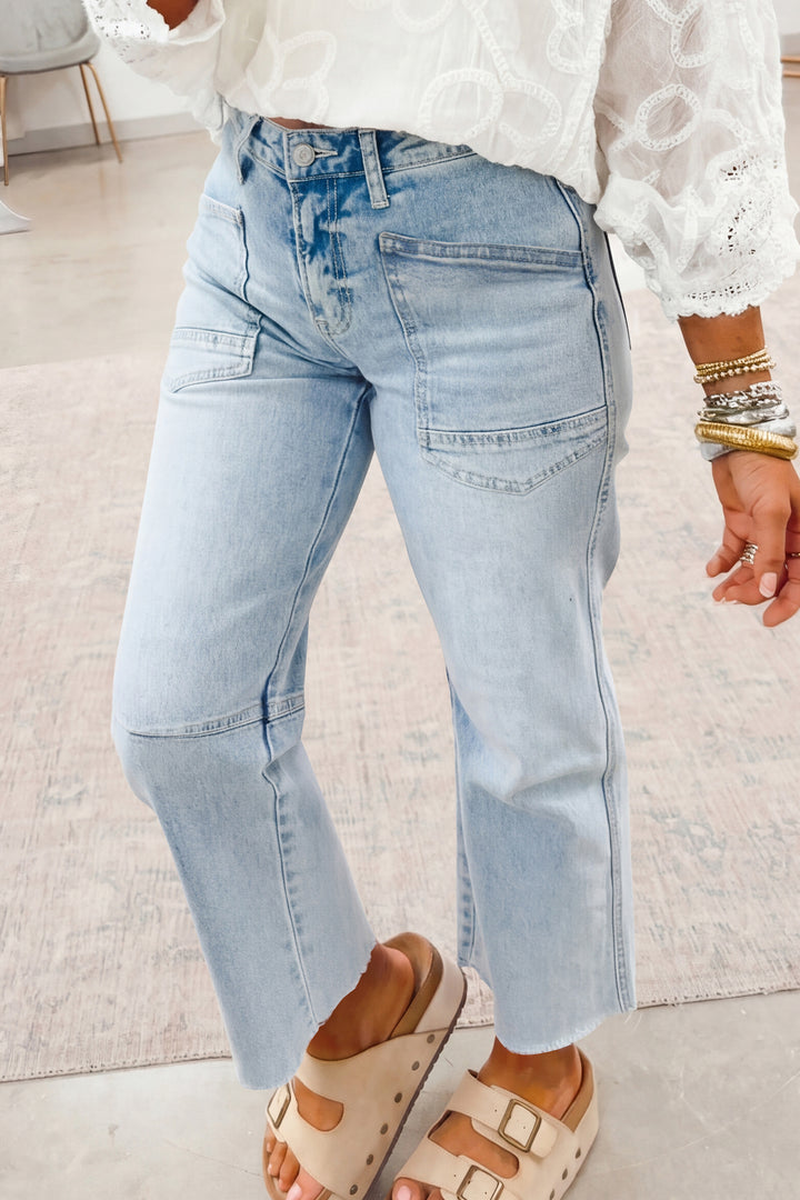 Beau Blue Frayed Cropped Straight Jeans