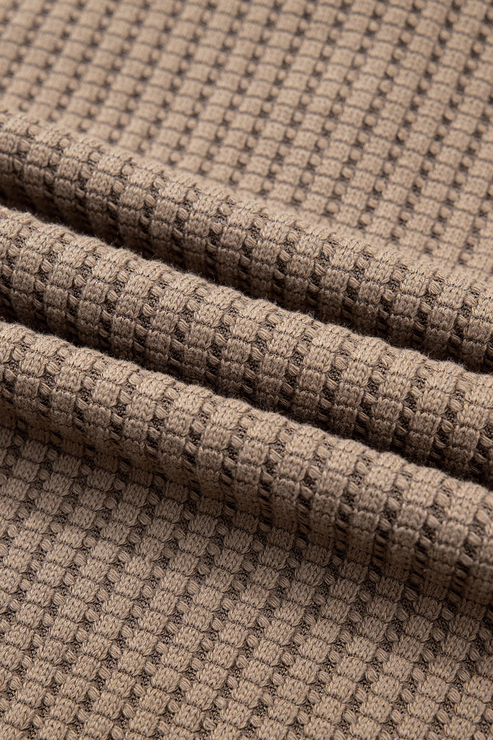 Casual Solid Color Textured Snap Button Collared Baggy Top