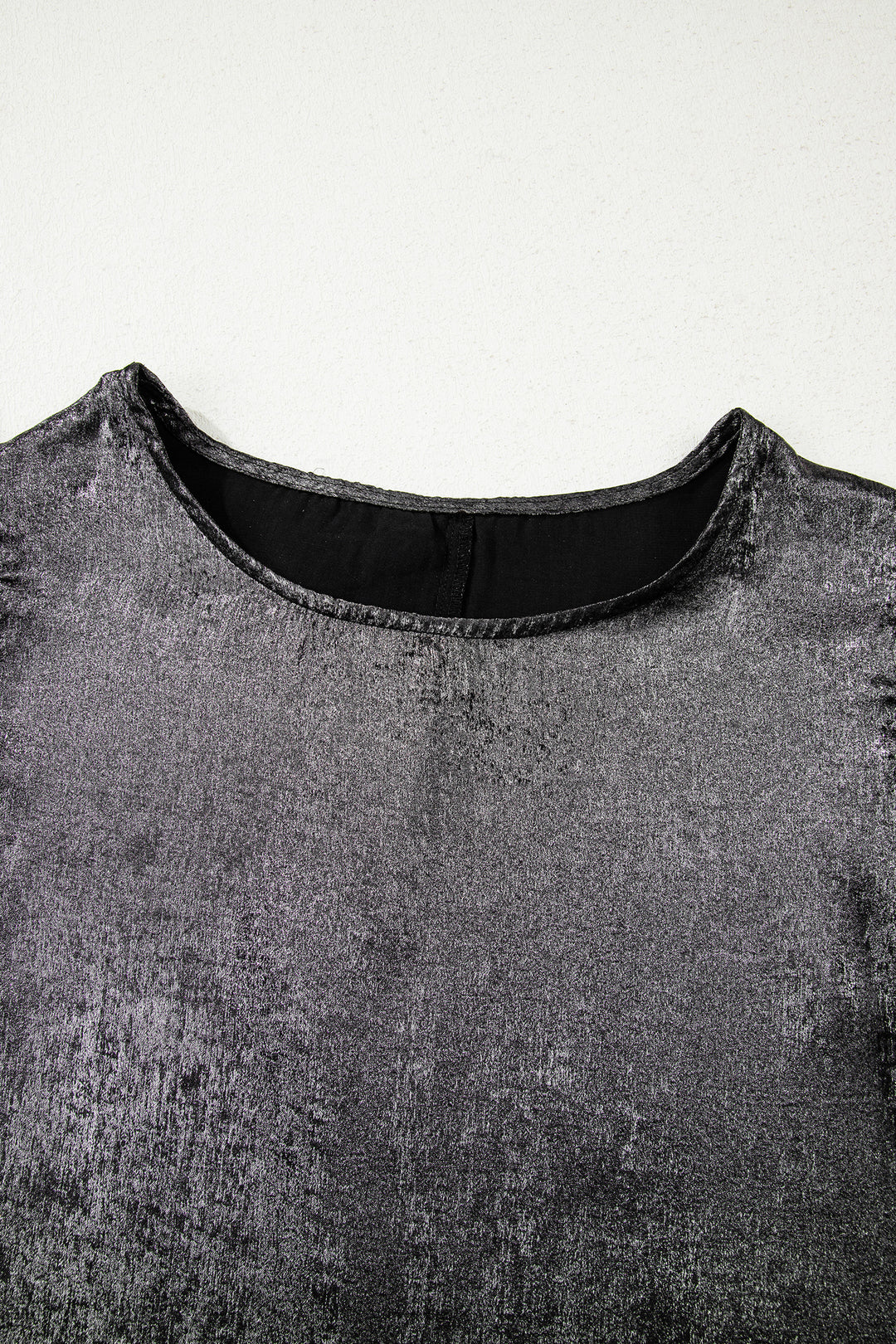 Silvery Metallic Round Neck Ruffle Trim Sleeveless Top