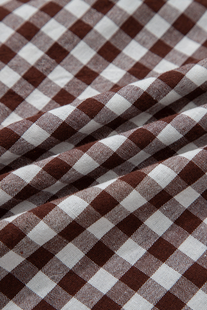 Coffee Plaid Print Full Zipper Cinched Waist Fit Flare Sleeveless Maxi Dress