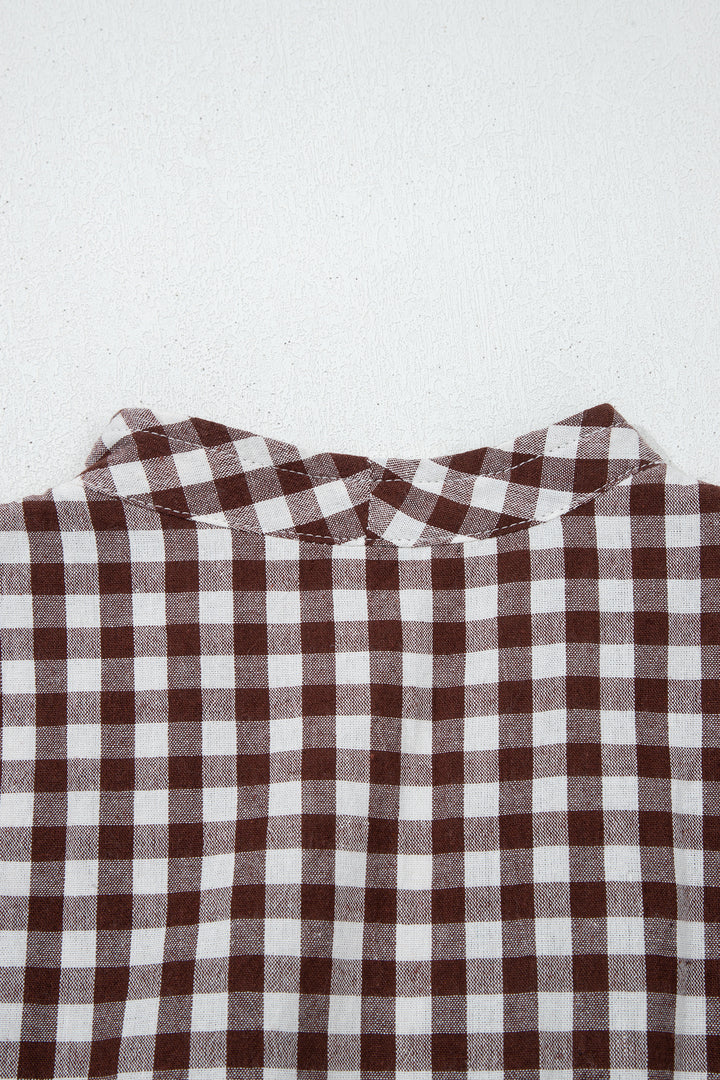 Coffee Plaid Print Full Zipper Cinched Waist Fit Flare Sleeveless Maxi Dress