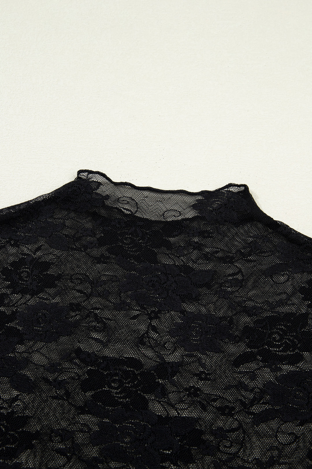 Black Floral Lace Mesh Short Sleeve Sheer Top