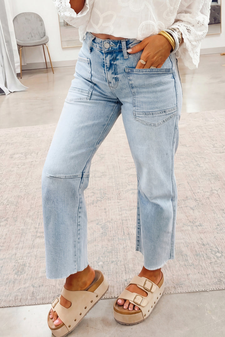 Beau Blue Frayed Cropped Straight Jeans