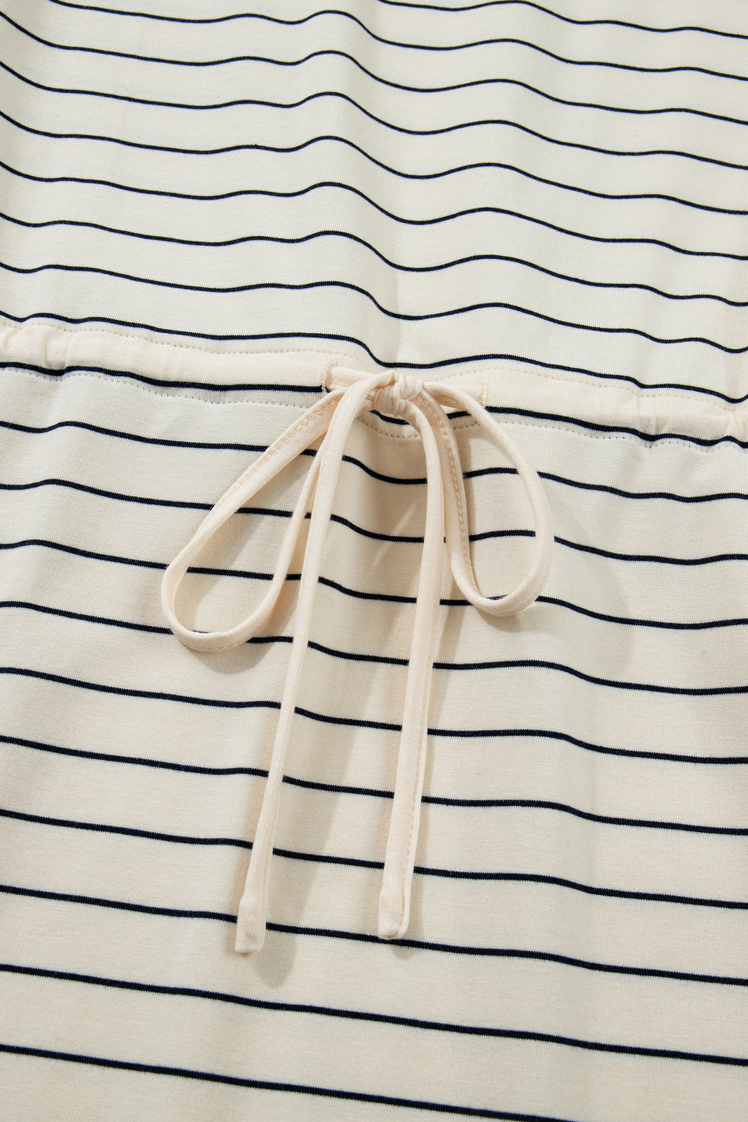 Beige Stripe Drawstring Tunic Tank Mini Dress with Pockets