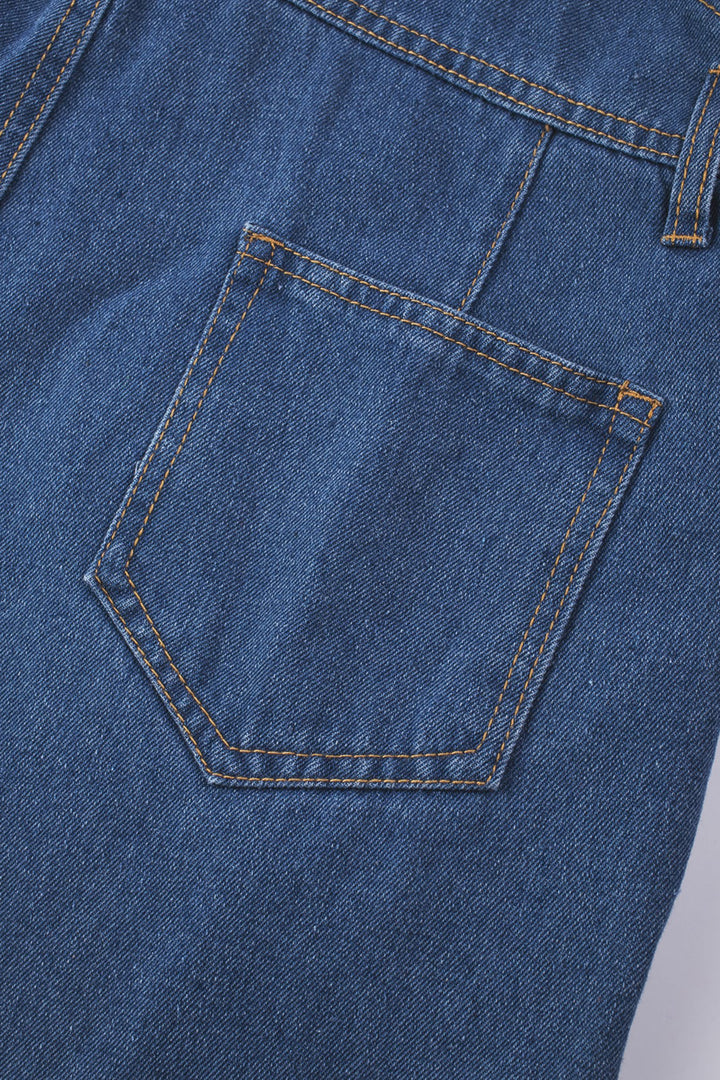 Light Blue Retro Bib Pocket Buckle Straps Casual Denim Jumpsuit