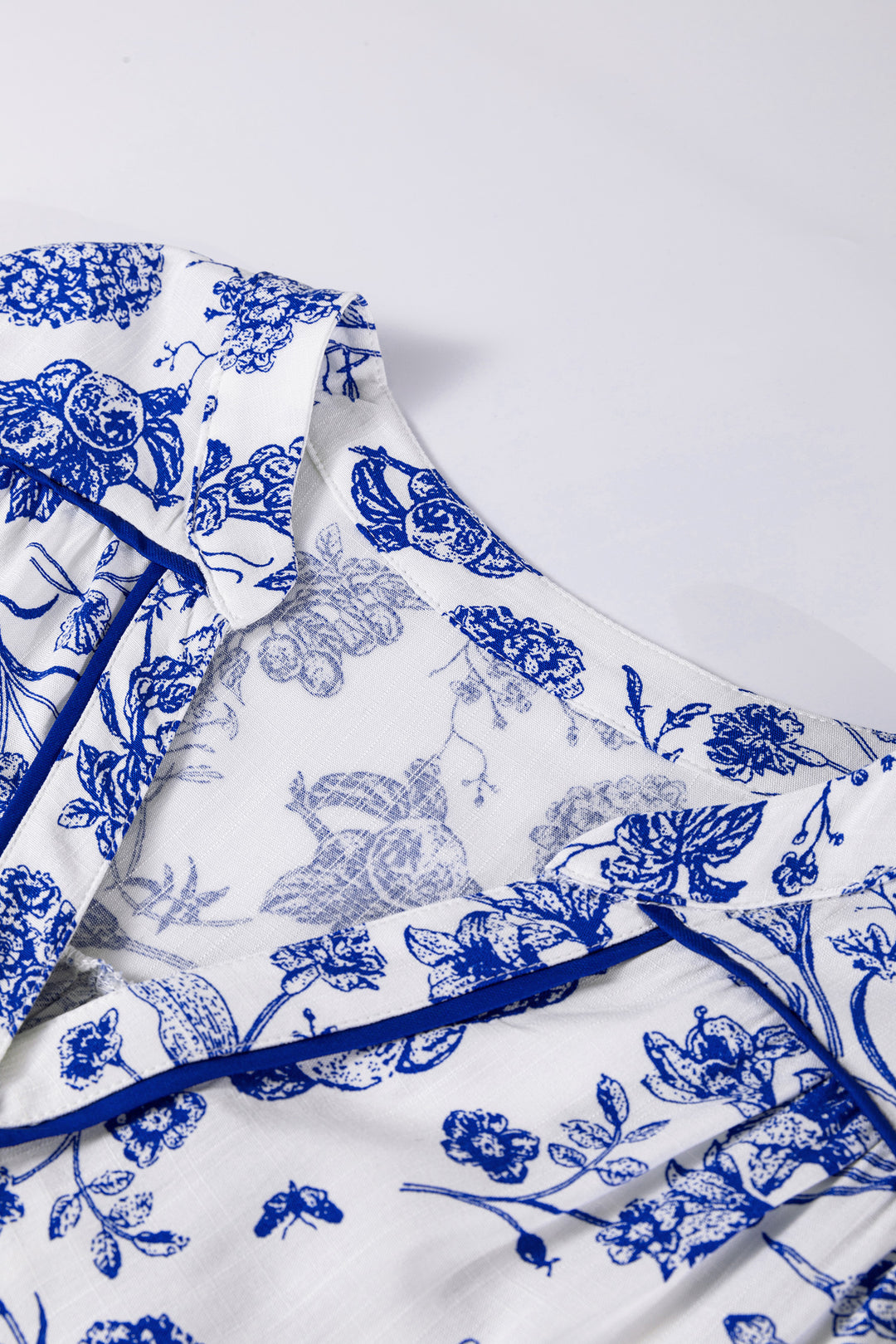 Blue Ruffled Short Sleeve Tiered Floral Midi Dress