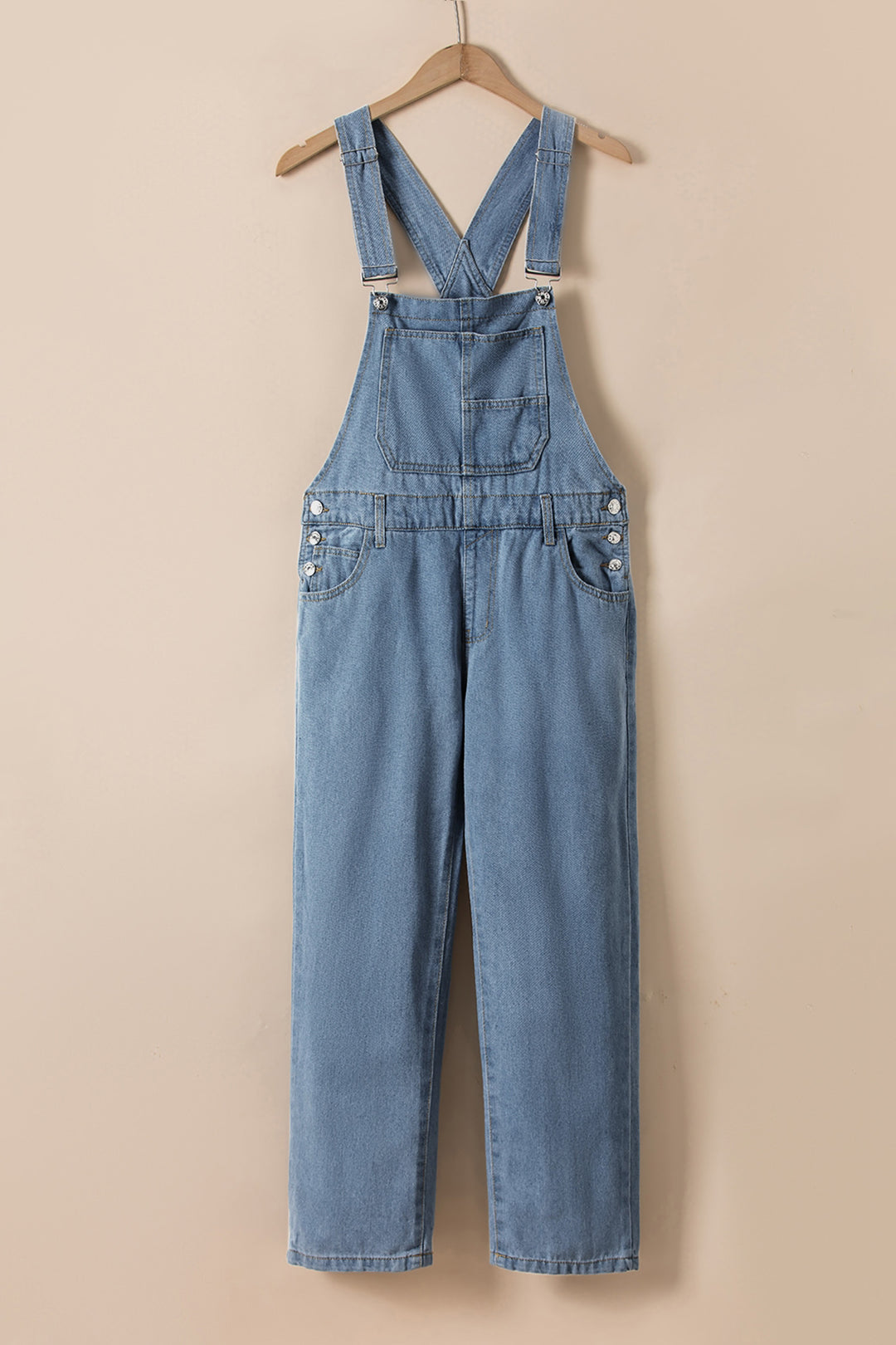 Light Blue Retro Bib Pocket Buckle Straps Casual Denim Jumpsuit