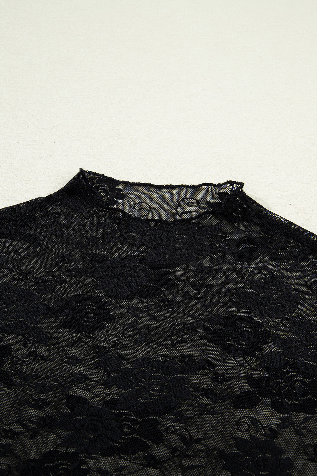 Black Floral Lace Mesh Short Sleeve Sheer Top