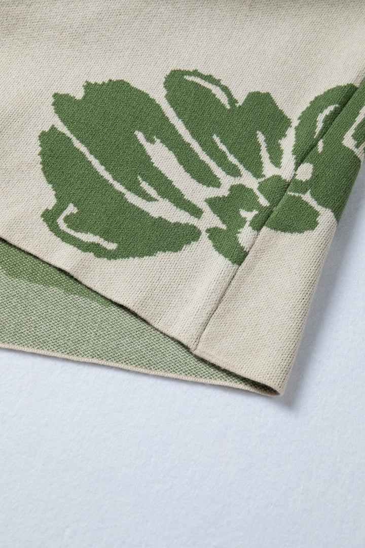 Green / Beige Bold Flower Pattern Wide Sleeve Baggy Sweater