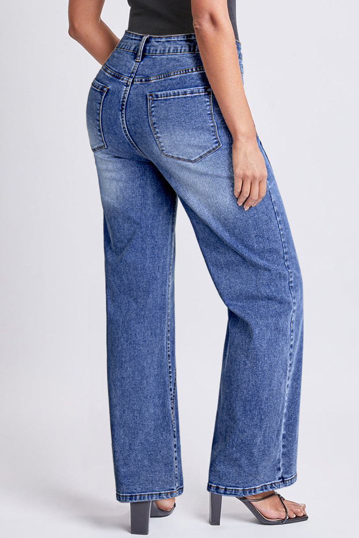 Dark Blue Trendy Seam Detail Straight Leg Jeans