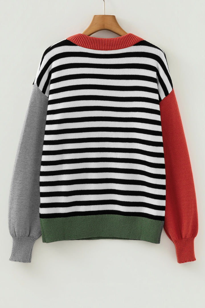 Color black Striped Panels Colorblock Sleeve Chic Sweater