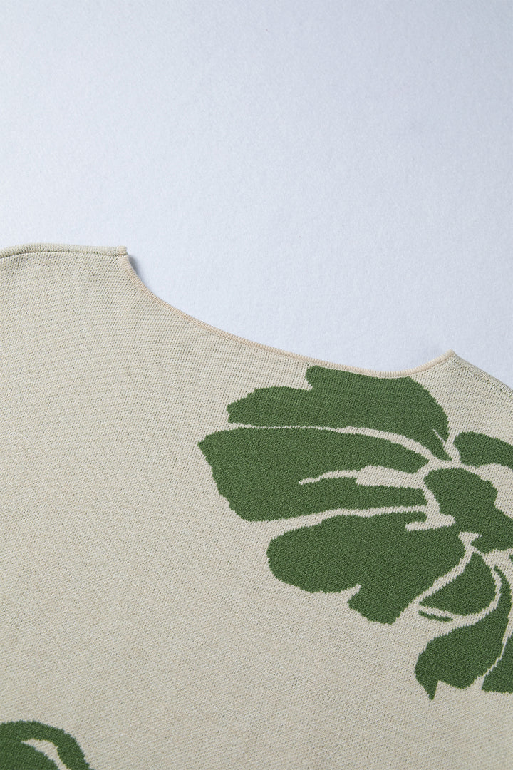 Green / Beige Bold Flower Pattern Wide Sleeve Baggy Sweater