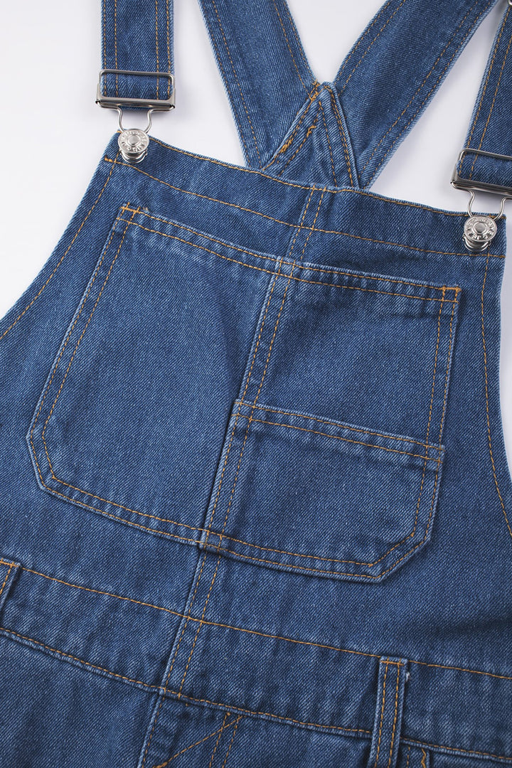 Light Blue Retro Bib Pocket Buckle Straps Casual Denim Jumpsuit