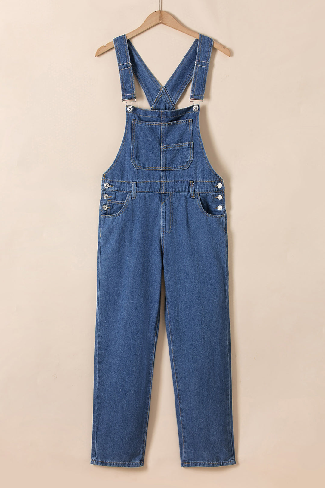 Light Blue Retro Bib Pocket Buckle Straps Casual Denim Jumpsuit