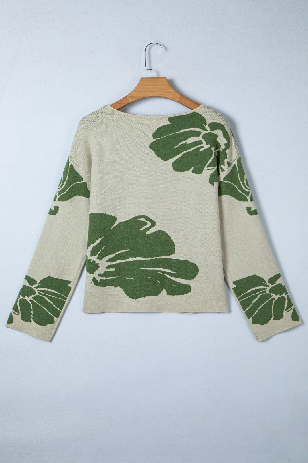 Green / Beige Bold Flower Pattern Wide Sleeve Baggy Sweater