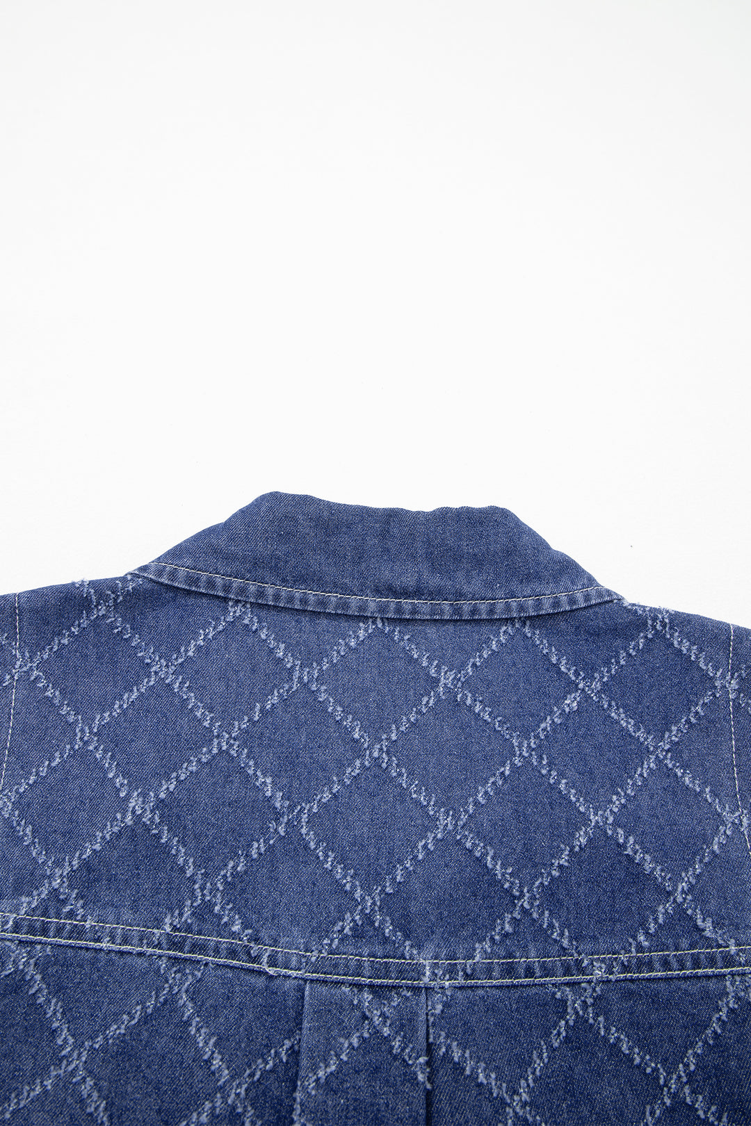 Sail Blue Rhombus Textured Collar Buttoned V Neck Denim Sleeveless Mini Dress