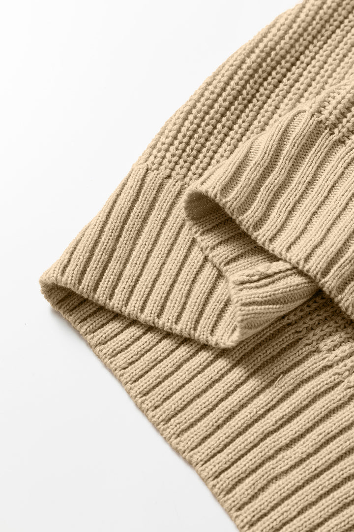 Light French Beige Round Neck Knit Contrast Short Sleeve Patchwork Sweater Top