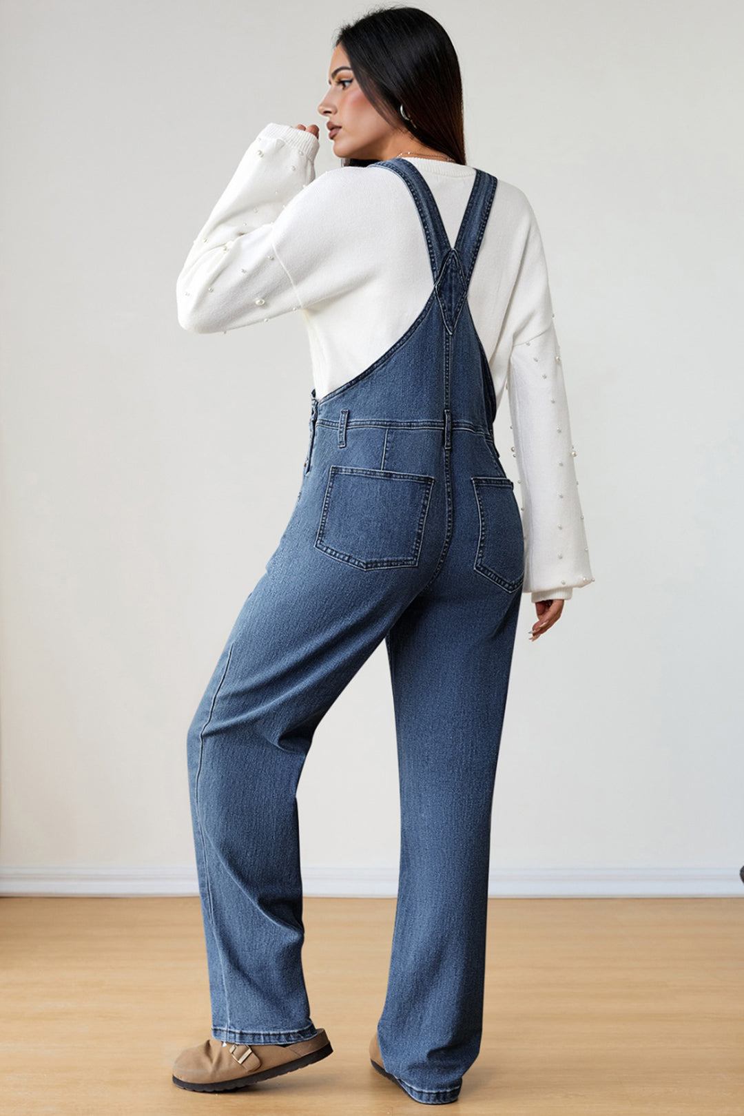 Light Blue Retro Bib Pocket Buckle Straps Casual Denim Jumpsuit