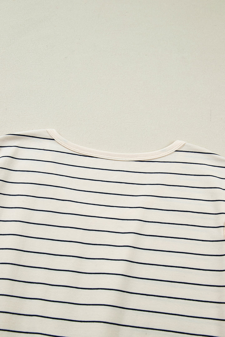 Beige Stripe Drawstring Tunic Tank Mini Dress with Pockets