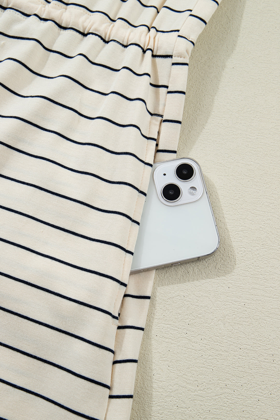 Beige Stripe Drawstring Tunic Tank Mini Dress with Pockets