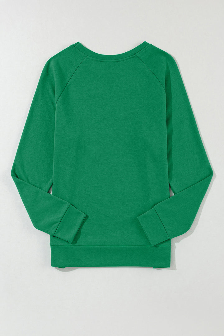 Green Solid Round Neck Raglan Sleeve Sweatshirt